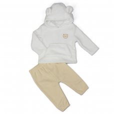 H33553:  Baby Unisex Bear Hooded Plush Fleece Top & Jog Pant Set (6-24 Months)